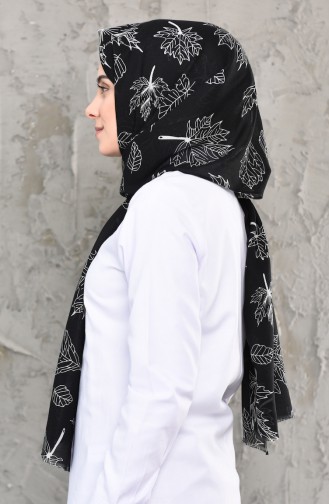 Bahar Desenli Pamuk Şal 503-105 Siyah Beyaz 503-105