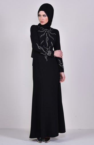 Stone Printed Evening Dress 1096-02 Black 1096-02