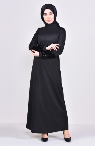 Payetli Elbise 4011-01 Siyah