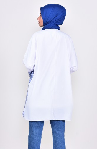 تونيك مُخطط بتصميم أكمام رجلان و جيوب 2478-01 لون أزرق و أبيض 2478-01