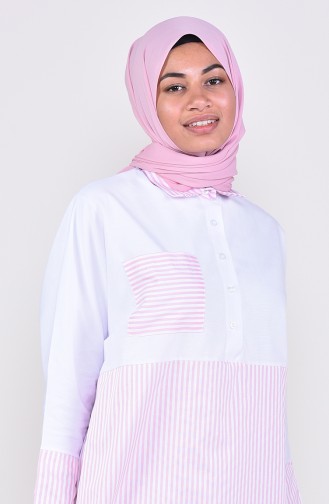 Raglan Sleeve Striped Pocketed Tunic 2478-02 Pink White 2478-02