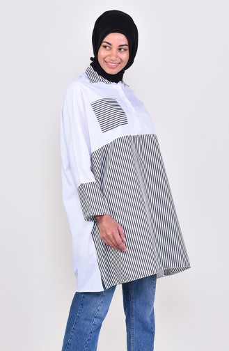 Raglan Sleeve Striped Pocketed Tunic 2478-03 Black White 2478-03