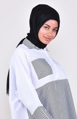 Raglan Sleeve Striped Pocketed Tunic 2478-03 Black White 2478-03