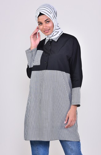 Raglan Sleeve Striped Pocketed Tunic 2478-04 Black 2478-04