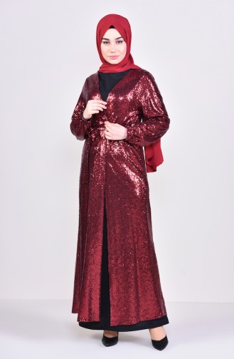 Sequined Abaya 7833-01 Claret Red 7833-01