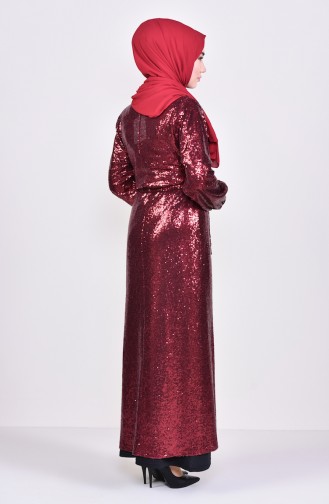 Sequined Abaya 7833-01 Claret Red 7833-01