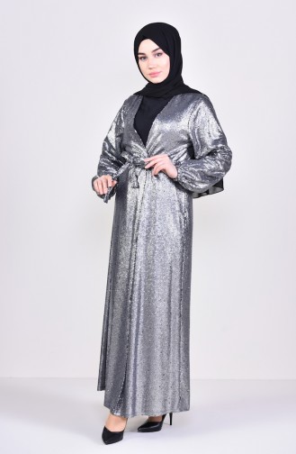 Sequined Abaya 7833-02 Gray 7833-02