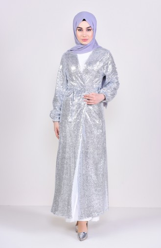 Sequined Abaya 7833-04 Silver 7833-04