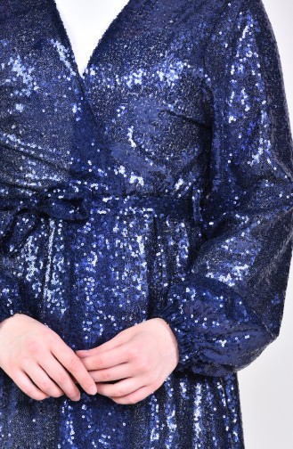 Abaya a Paillettes 7833-07 Bleu Marine 7833-07