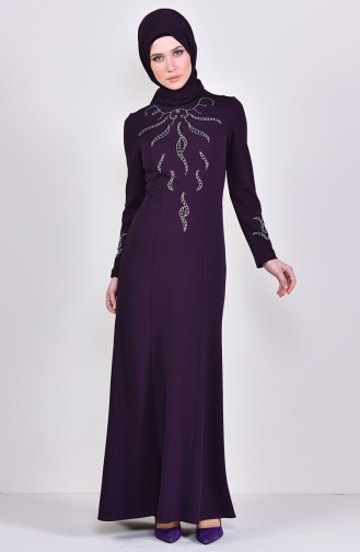Stone Printed Evening Dress 1096-03 Purple 1096-03