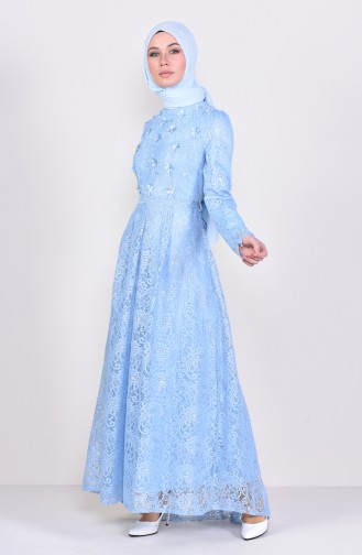 Flower Appliqued Lace Evening Dress 3194-02 Baby Blue 3194-02