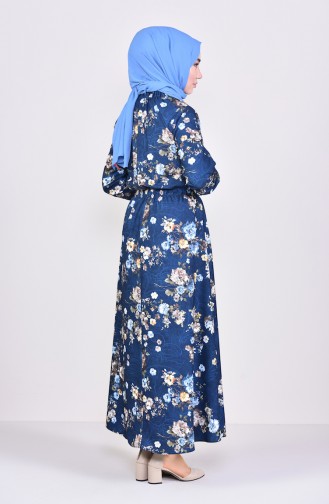 Desenli Yazlık Elbise 5116-02 Lacivert