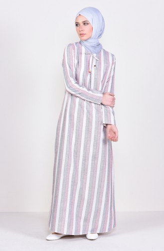 فستان بتصميم مخطط 6366-04 لون خمري 6366-04