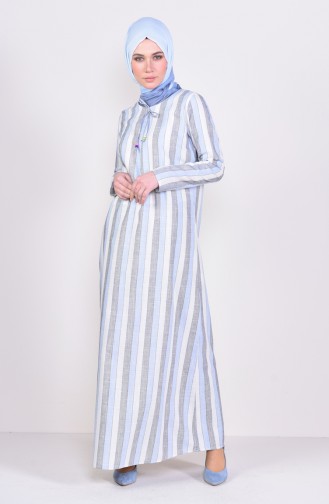 Çizgili A Pile Elbise 6366-05 Mavi