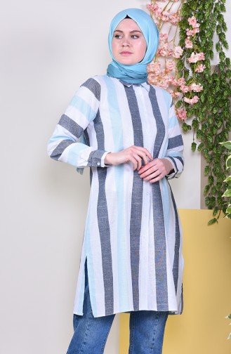 Çizgili Tunik 6369-02 Turkuaz