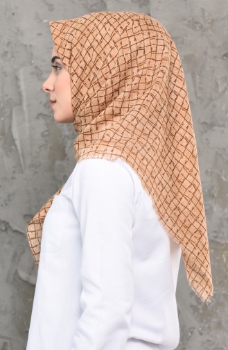 Patterned Flamed Cotton Scarf 2212-07 Beige 2212-07
