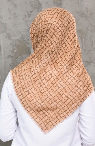 Patterned Flamed Cotton Scarf 2212-07 Beige 2212-07