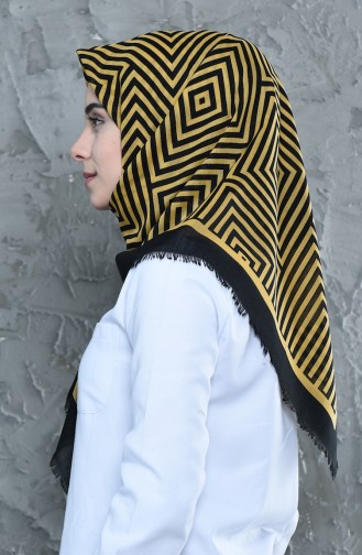 Labyrinth Patterned Cotton Scarf 2218-14 Yellow 2218-14