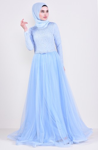 Lace Detailed Evening Dress 5093-01 Baby Blue 5093-01