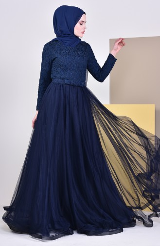 Lace Detailed Evening Dress 5093-06 Navy 5093-06