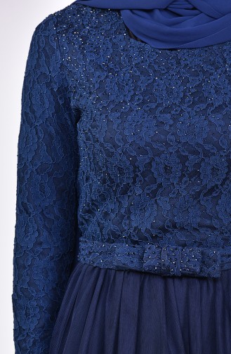 Lace Detailed Evening Dress 5093-06 Navy 5093-06