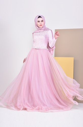 Lace Detailed Evening Dress 5093-07 Candypink 5093-07