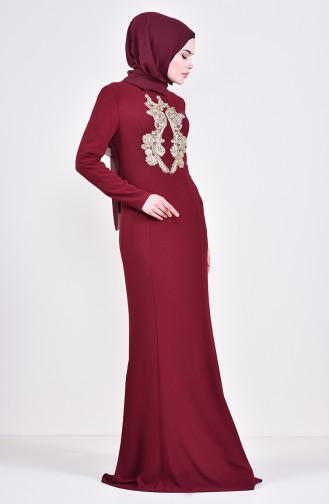 Robe de Soirée Perlée 6001-04 Bordeaux 6001-04