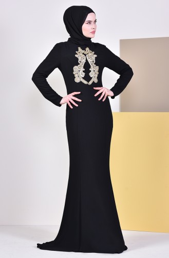 Black Hijab Evening Dress 6001-06