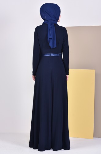 Navy Blue Hijab Evening Dress 6002-04