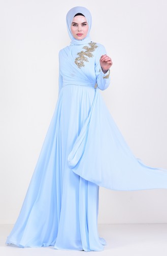 Robe de Soirée avec Broche 6005-01 Bleu Bébé 6005-01