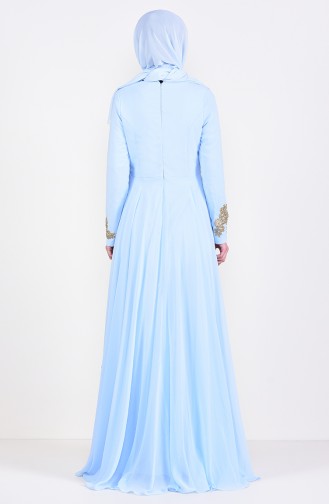 Robe de Soirée avec Broche 6005-01 Bleu Bébé 6005-01