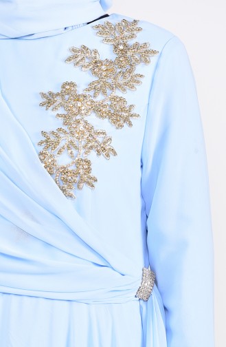 Robe de Soirée avec Broche 6005-01 Bleu Bébé 6005-01