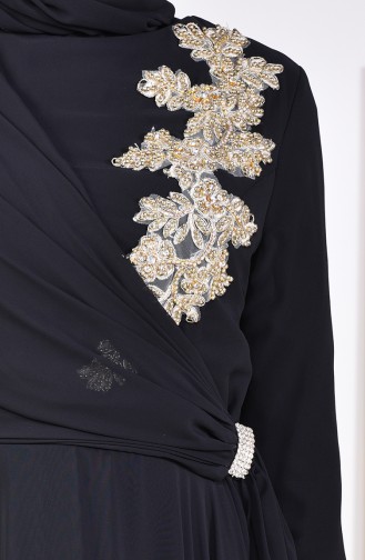 Robe de Soirée avec Broche 6005-02 Noir 6005-02