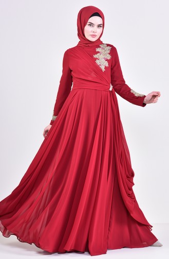 Brooch Evening Dress 6005-04 Bordeaux 6005-04