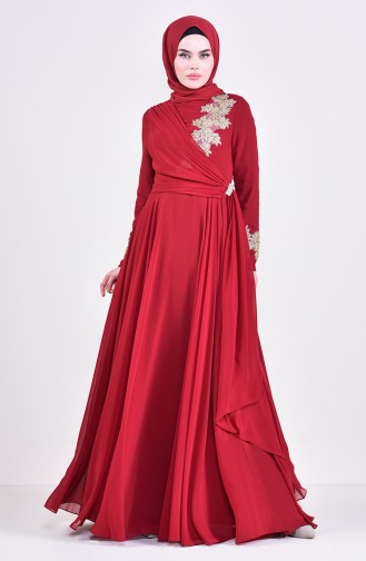 Brooch Evening Dress 6005-04 Bordeaux 6005-04