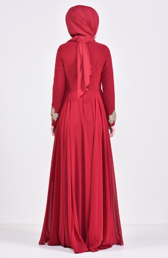 فستان سهرة مزين ببروش6005-04 لون خمري 6005-04