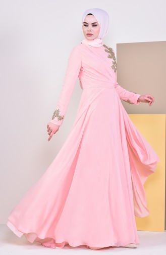 Brooch Evening Dress 6005-05 Salmon 6005-05