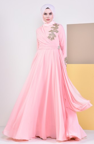 Brooch Evening Dress 6005-05 Salmon 6005-05