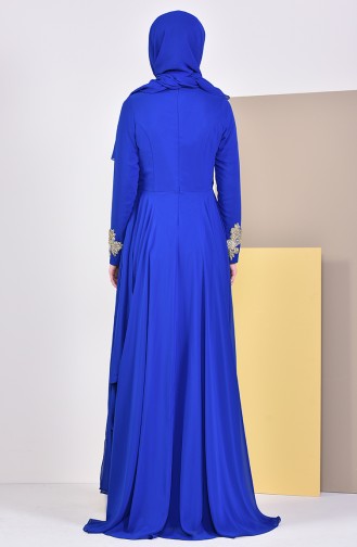 Robe de Soirée avec Broche 6005-06 Bleu Roi 6005-06