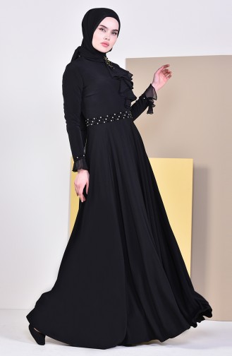 Robe de Soirée Perlée 6006-03 Noir 6006-03