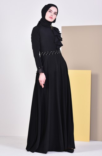 Robe de Soirée Perlée 6006-03 Noir 6006-03