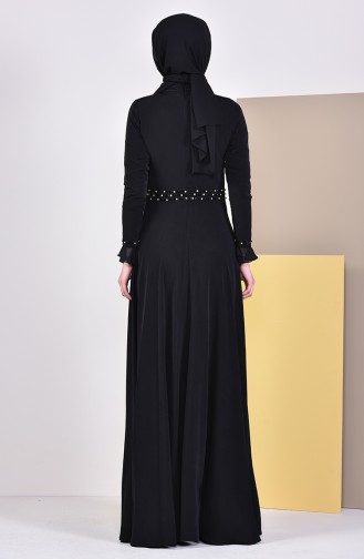 Robe de Soirée Perlée 6006-03 Noir 6006-03