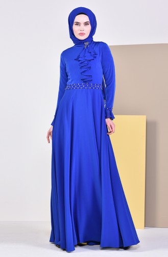 Robe de Soirée Perlée 6006-04 Bleu Roi 6006-04