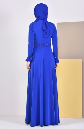 فستان سهرة بتفاصيل مطرزة بالخرز 6006-04 لون ازرق 6006-04