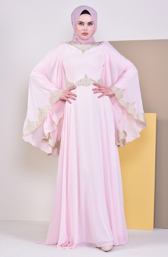 Powder Hijab Evening Dress 8224-01