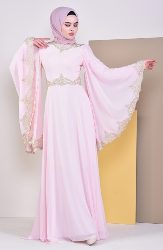 Powder Hijab Evening Dress 8224-01