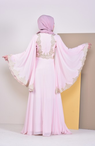 Powder Hijab Evening Dress 8224-01