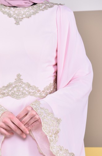 Powder Hijab Evening Dress 8224-01