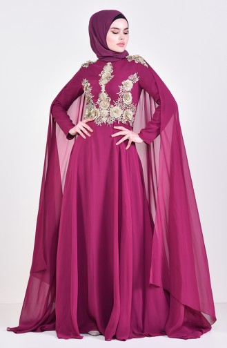 Lace Cape Evening Dress 8240-02 Plum 8240-02