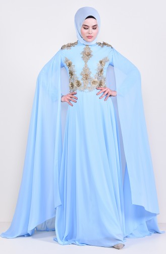 Robe de Soirée a Dentelle 8240-03 Bleu Bébé 8240-03